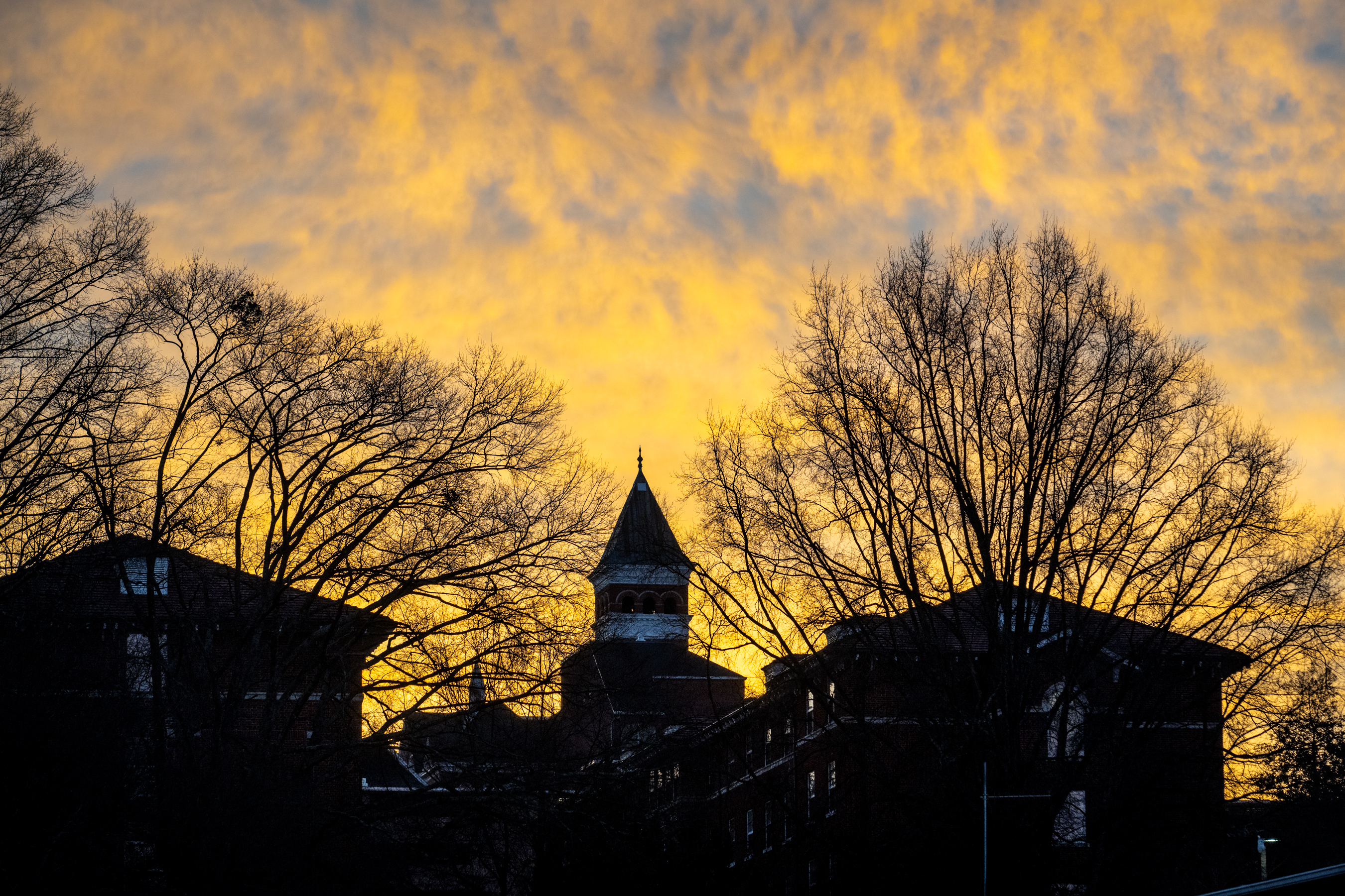 Golden light paints Tillman Hall as the Clemson day ends.